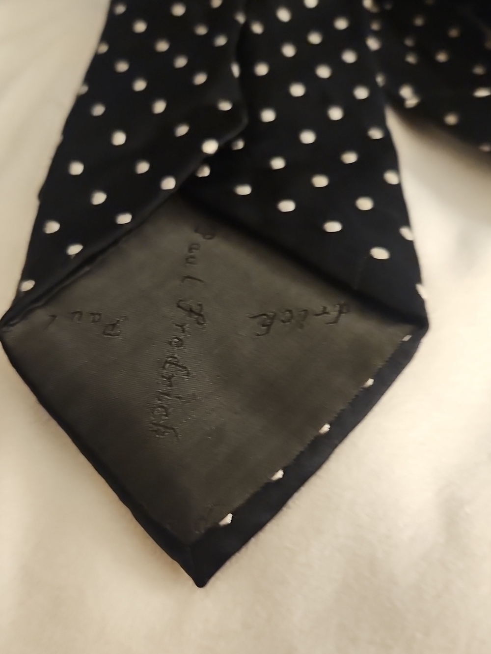 PAUL FREDRICK Black & White Embroidered Polka Dot Silk Tie - Picture 7 of 8